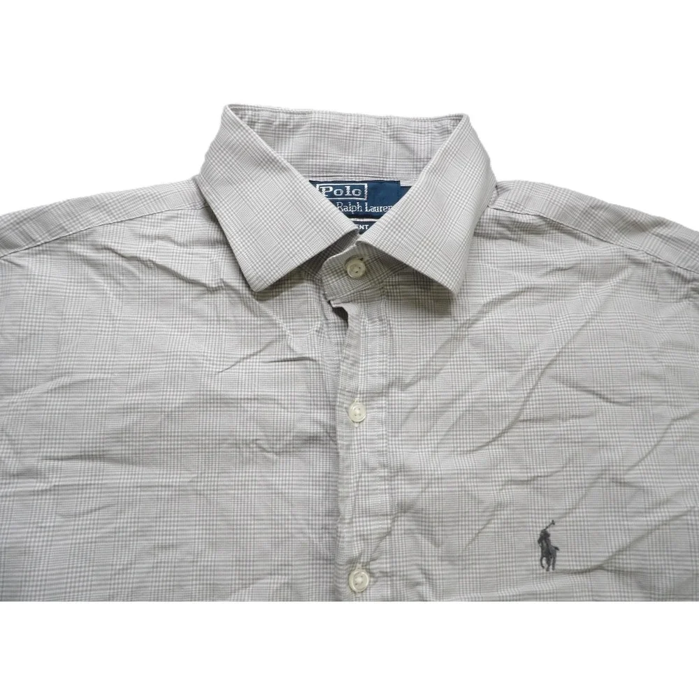 VTG Polo Ralph Lauren Regent BD Shirt Men 16 32/33 Gray Gingham Pony Cotton LS
